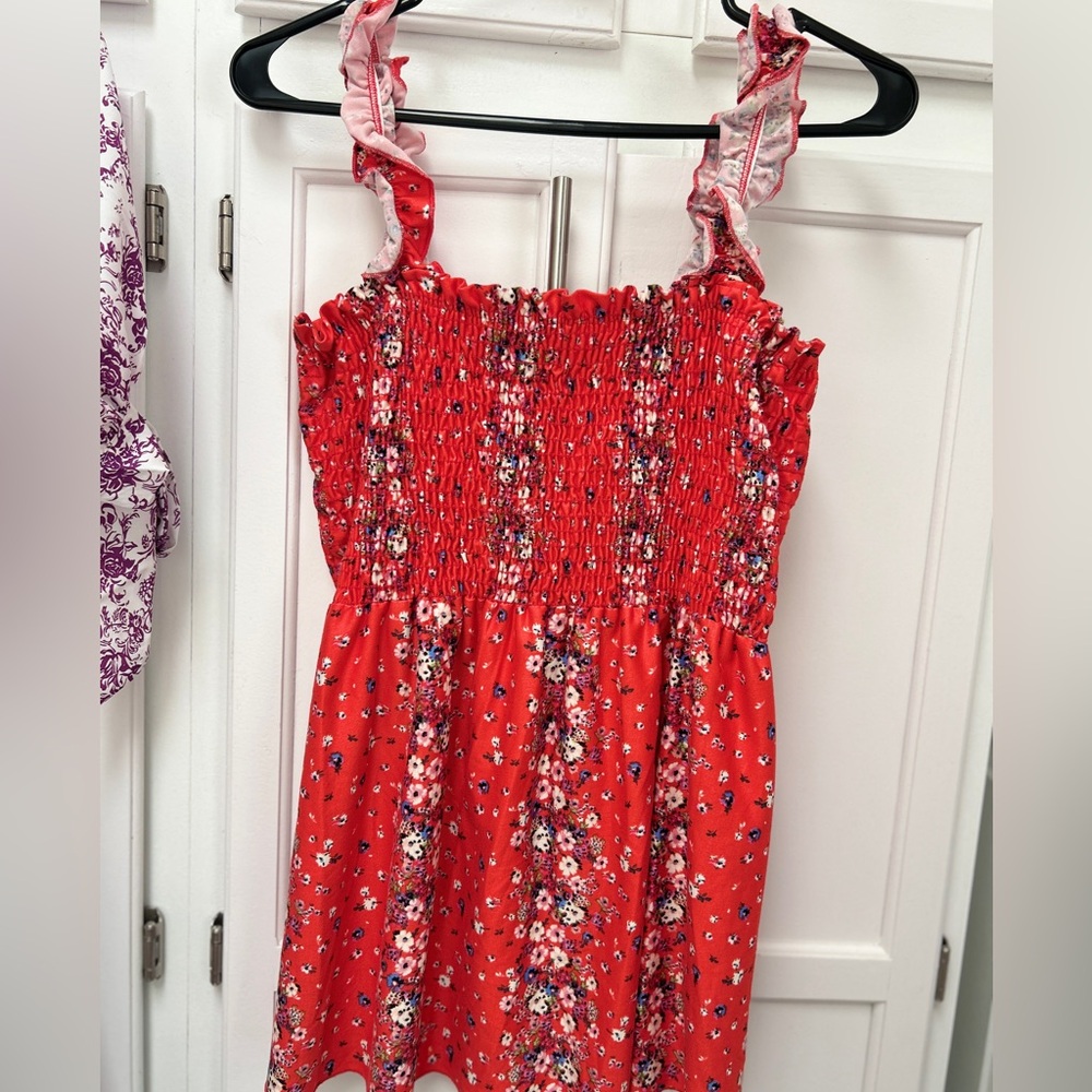 White Birch Red Floral Smocked Top